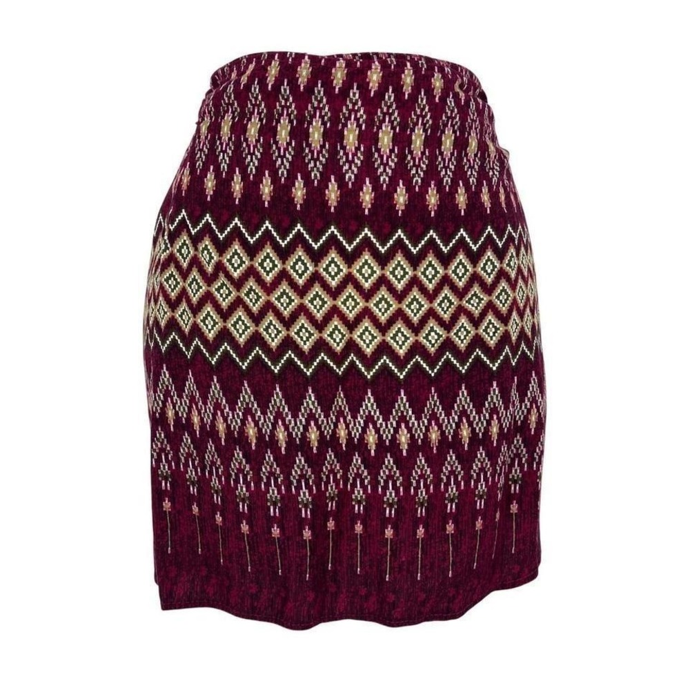Vintage 90s Wrap Skirt Hippie Burgundy Geometric Print Tie Waist‎